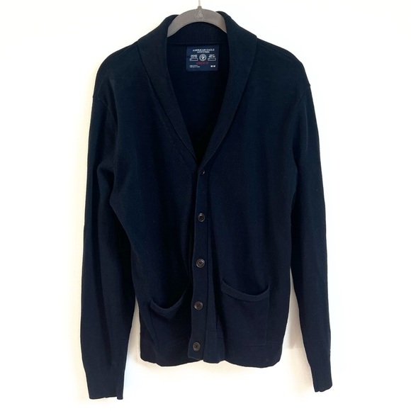 American Eagle Solid Blue Men’s V Neck Cotton Cardigan Sweater Knit Button Down - Picture 1 of 6